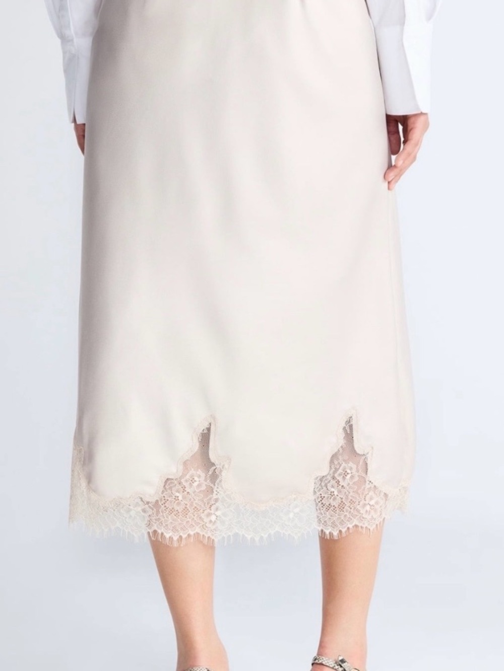 Elegant Cream Lace-Hem Midi Skirt
